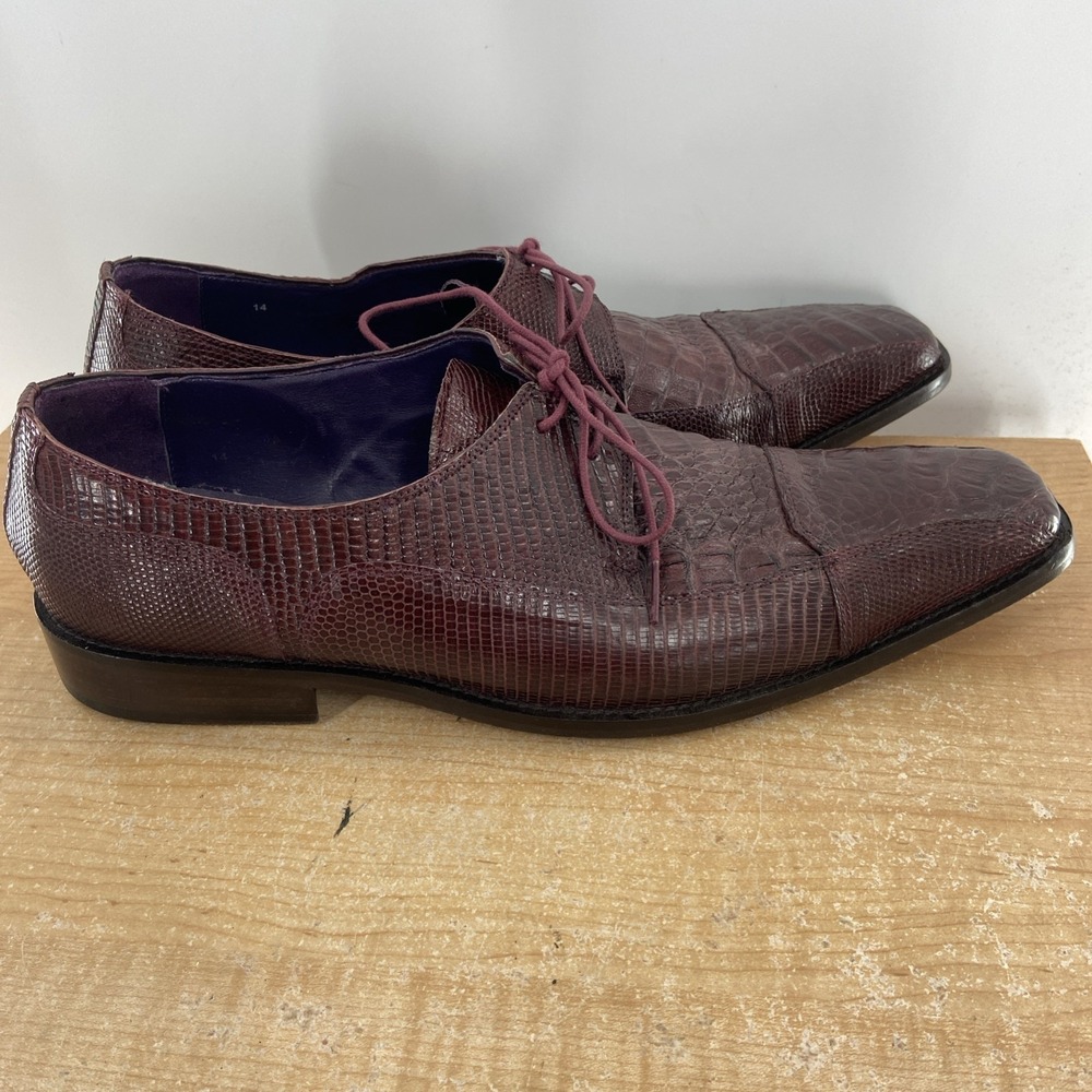 David X-David Eden Loafers Size 14 Genuine Caiman Crocodile & Lizard Maroon